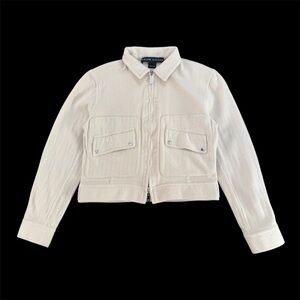 Vintage Ralph Lauren Black Label Chevron Beige Cream Tan White Crop Wool Jacket